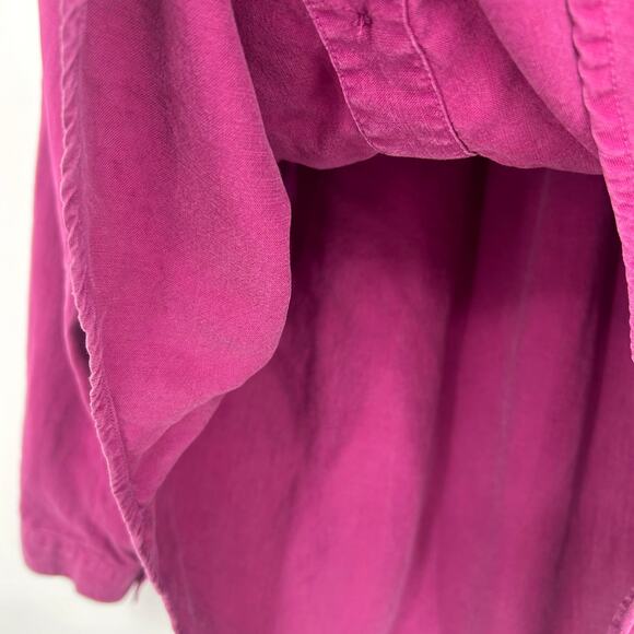 Anthropologie Cloth & Stone smocked Magenta Pink Long Sleeve Button Tencel Top - Picture 9 of 13